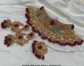 VeroniQ Trends-Bridal Gold Plated Navratn Stone Kundan Polki Choker Necklace With Chandbali Earrings And Maang Tika Polki-Gold Plated-Wedding Jewellery-Punjabi Jewellery-South Indian-Thappa Jewellery