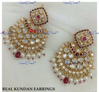 VeroniQ Trends-Traditional Pearl And Kundan Polki Chandbali Earrings Polki-Gold Plated-Wedding Jewelry-Punjabi Jewelry-South Indian-Thappa Jewelry