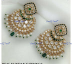 VeroniQ Trends-Traditional Pearl And Kundan Polki Chandbali Earrings Polki-Gold Plated-Wedding Jewelry-Punjabi Jewelry-South Indian-Thappa Jewelry