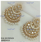 VeroniQ Trends-Traditional Pearl And Kundan Polki Chandbali Earrings Polki-Gold Plated-Wedding Jewelry-Punjabi Jewelry-South Indian-Thappa Jewelry