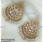 VeroniQ Trends-Traditional Pearl And Kundan Polki Chandbali Earrings Polki-Gold Plated-Wedding Jewelry-Punjabi Jewelry-South Indian-Thappa Jewelry