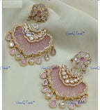 VeroniQ Trends-Traditional Colour Beads And Kundan Polki Earrings Polki-Gold Plated-Wedding Jewelry-Punjabi Jewelry-South Indian-Thappa Jewelry