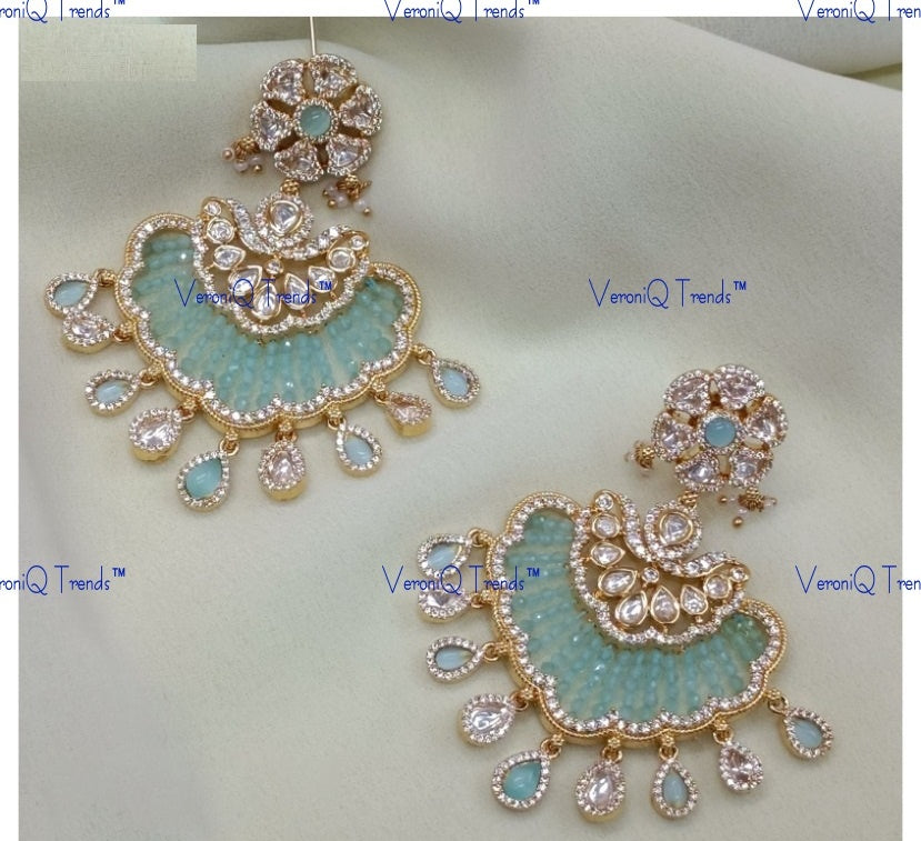 VeroniQ Trends-Traditional Colour Beads And Kundan Polki Earrings Polki-Gold Plated-Wedding Jewellery-Punjabi Jewellery-South Indian-Thappa Jewellery