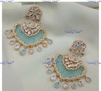 VeroniQ Trends-Traditional Colour Beads And Kundan Polki Earrings Polki-Gold Plated-Wedding Jewelry-Punjabi Jewelry-South Indian-Thappa Jewelry