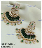 VeroniQ Trends-Traditional Colour Beads And Kundan Polki Earrings Polki-Gold Plated-Wedding Jewelry-Punjabi Jewelry-South Indian-Thappa Jewelry