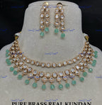 VeroniQ Trends-Double Line Beads And Kundan Polki Necklace Polki-Gold Plated-Wedding Jewelry-Punjabi Jewelry-South Indian-Thappa Jewelry