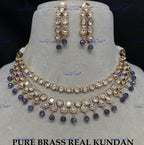 VeroniQ Trends-Double Line Beads And Kundan Polki Necklace Polki-Gold Plated-Wedding Jewelry-Punjabi Jewelry-South Indian-Thappa Jewelry