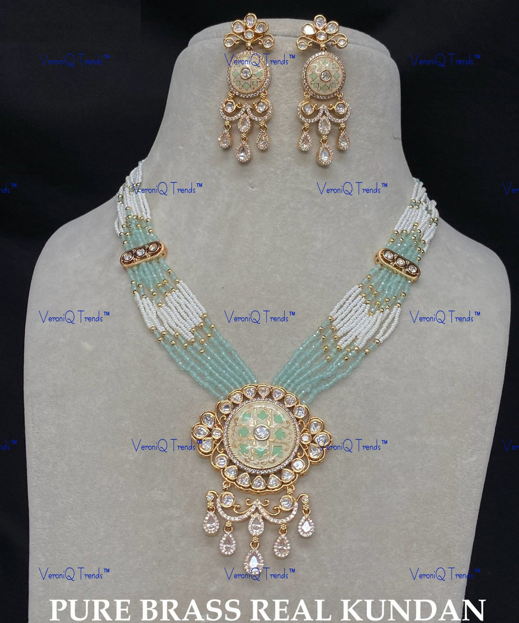 VeroniQ Trends-Traditional Multistrand Kundan Gold Plated Polki Long Necklace Polki-Gold Plated-Wedding Jewellery-Punjabi Jewellery-South Indian-Thappa Jewellery