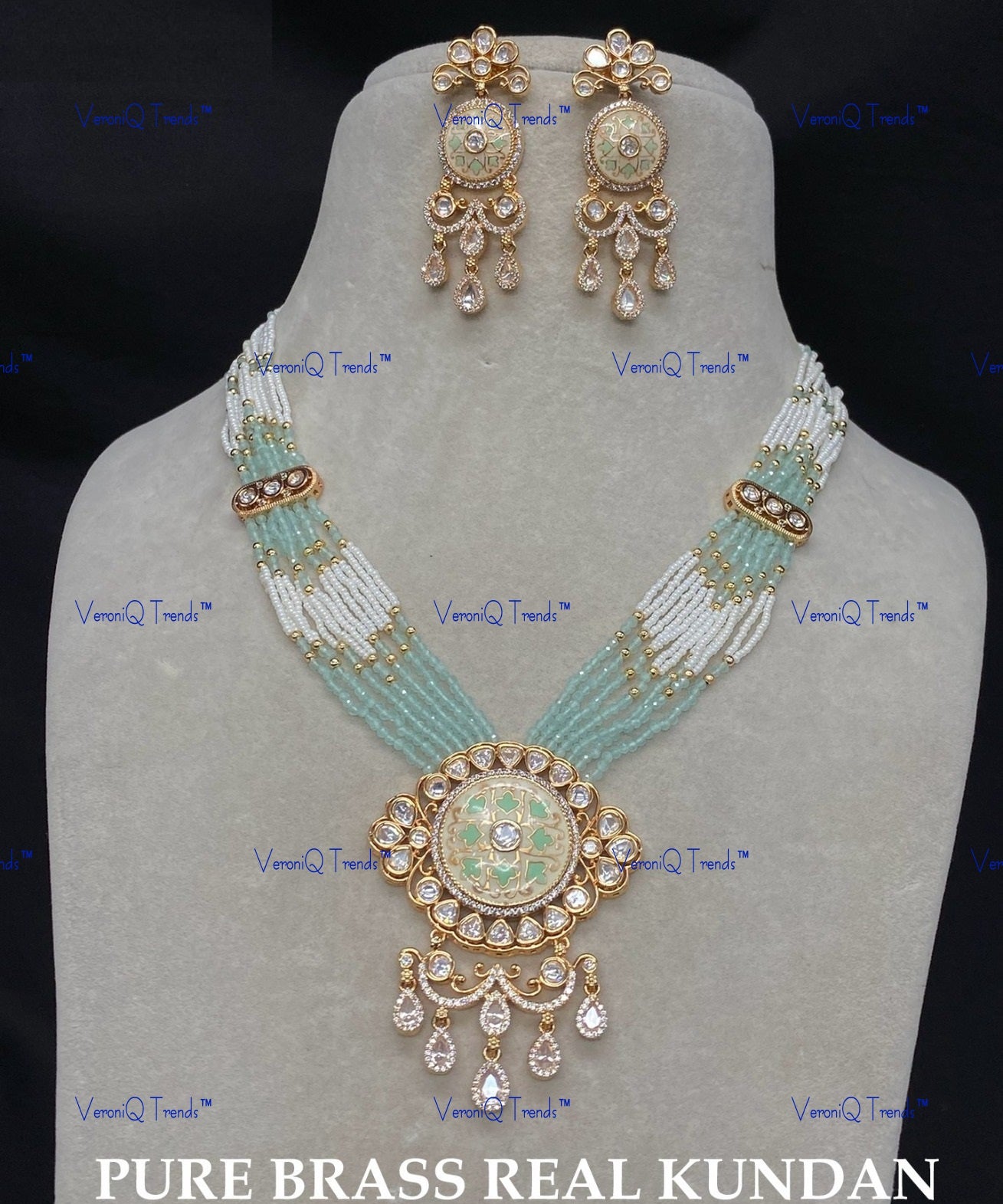 VeroniQ Trends-Traditional Multistrand Kundan Gold Plated Polki Long Necklace Polki-Gold Plated-Wedding Jewellery-Punjabi Jewellery-South Indian-Thappa Jewellery