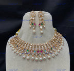 VeroniQ Trends-Traditional Floral Style Gold Plated Pearl And Kundan Polki Necklace Kundan-Gold Plated-Wedding Jewelry-Punjabi Jewelry-South Indian-Thappa Jewelry