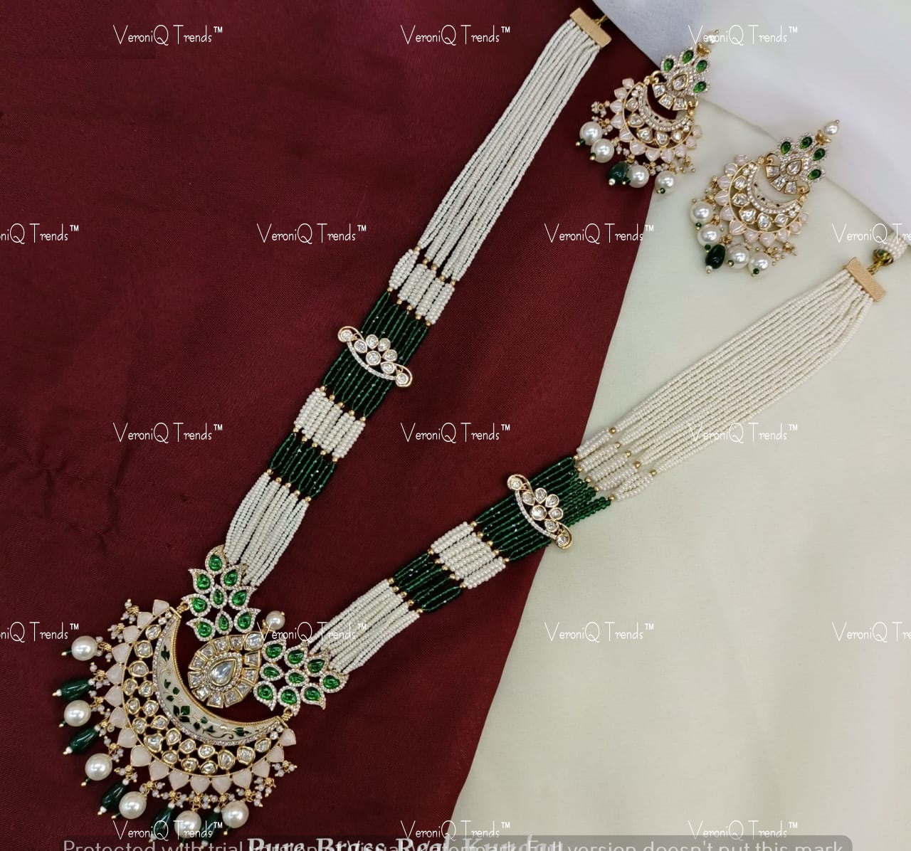 VeroniQ Trends-Traditional Multistrand Pearl And Kundan Polki Long Necklace Polki-Gold Plated-Wedding Jewellery-Punjabi Jewellery-South Indian-Thappa Jewellery