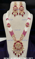 VeroniQ Trends-Multistrand Gold Plated Kundan Polki Long Rani Haar Necklace Polki-Gold Plated-Wedding Jewelry-Punjabi Jewelry-South Indian-Thappa Jewelry