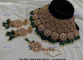 VeroniQ Trends-Bridal Emerald Green Quartz Beads And Kundan Polki Choker Necklace Polki-Gold Plated-Wedding Jewellery-Punjabi Jewellery-South Indian-Thappa Jewellery