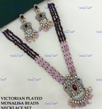 VeroniQ Trends-Victorian Multistrand Monalisa Beads Kundan Polki Long Necklace With Elephant Motif Polki-Gold Plated-Wedding Jewelry-Punjabi Jewelry-South Indian-Thappa Jewelry