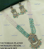 VeroniQ Trends-Victorian Multistrand Monalisa Beads Kundan Polki Long Necklace With Elephant Motif Polki-Gold Plated-Wedding Jewelry-Punjabi Jewelry-South Indian-Thappa Jewelry