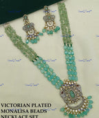 VeroniQ Trends-Victorian Multistrand Monalisa Beads Kundan Polki Long Necklace With Elephant Motif Polki-Gold Plated-Wedding Jewelry-Punjabi Jewelry-South Indian-Thappa Jewelry