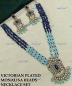 VeroniQ Trends-Victorian Multistrand Monalisa Beads Kundan Polki Long Necklace With Elephant Motif Polki-Gold Plated-Wedding Jewelry-Punjabi Jewelry-South Indian-Thappa Jewelry