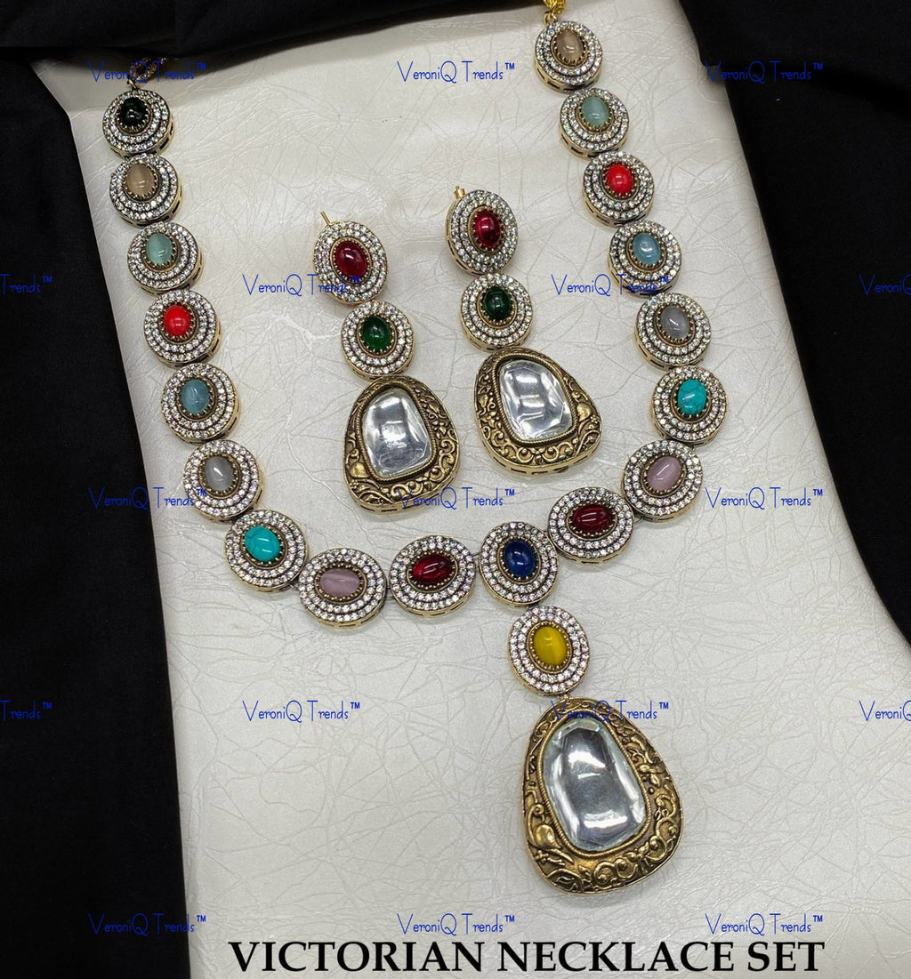 VeroniQ Trends-Victorian Single Line Kundan Polki Necklace Polki-Gold Plated-Wedding Jewellery-Punjabi Jewellery-South Indian-Thappa Jewellery