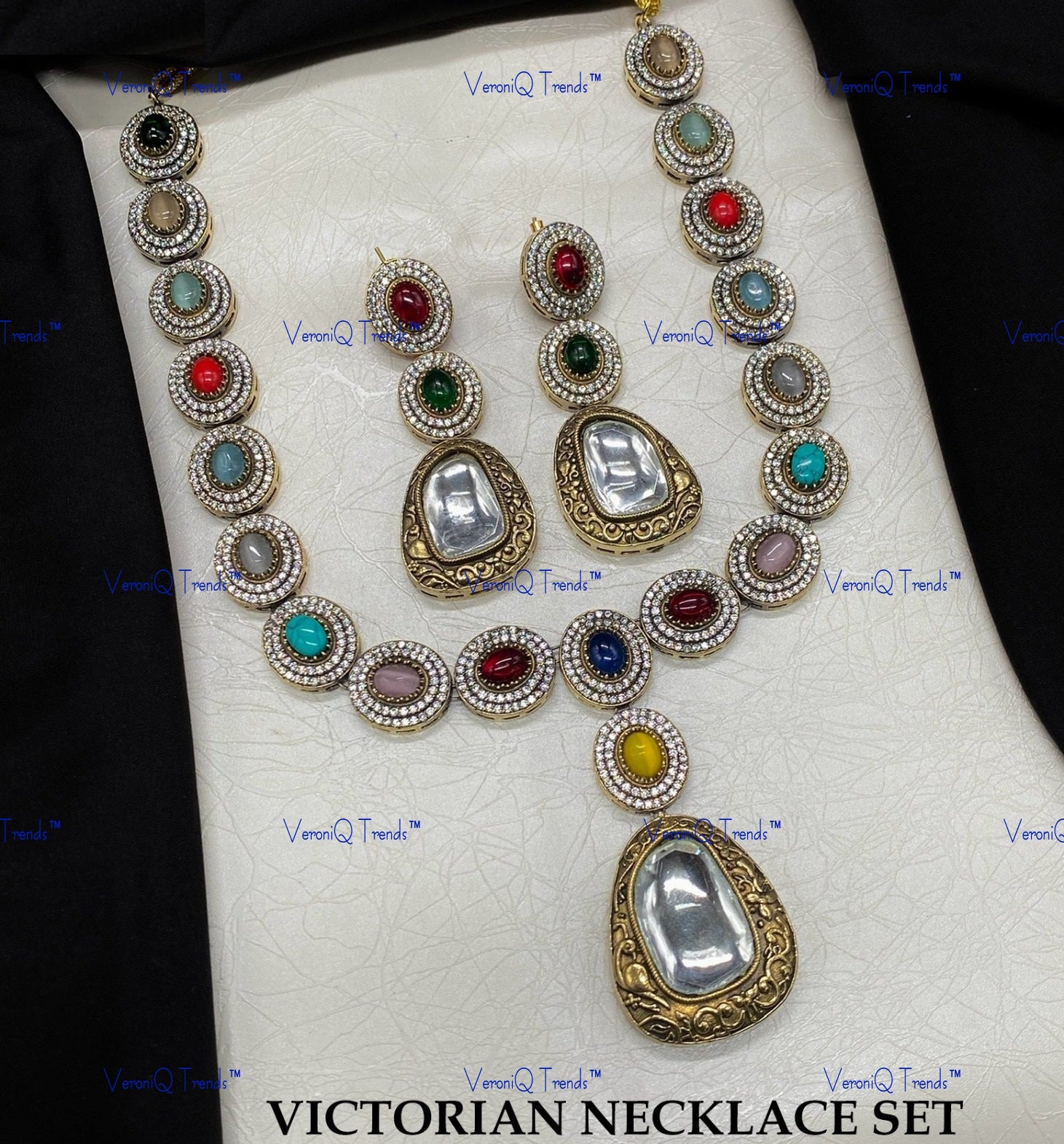 VeroniQ Trends-Victorian Single Line Kundan Polki Necklace Polki-Gold Plated-Wedding Jewellery-Punjabi Jewellery-South Indian-Thappa Jewellery