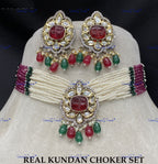 VeroniQ Trends-Victorian Multistrand Colored Stone Kundan Polki Choker Necklace Polki-Gold Plated-Wedding Jewelry-Punjabi Jewelry-South Indian-Thappa Jewelry