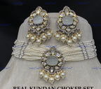 VeroniQ Trends-Victorian Multistrand Colored Stone Kundan Polki Choker Necklace Polki-Gold Plated-Wedding Jewelry-Punjabi Jewelry-South Indian-Thappa Jewelry