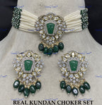 VeroniQ Trends-Victorian Multistrand Colored Stone And Beaded Kundan Polki Choker Necklace Polki-Gold Plated-Wedding Jewelry-Punjabi Jewelry-South Indian-Thappa Jewelry