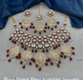 VeroniQ Trends-Traditional Bridal Red Carved Uncut Polki Choker Necklace With Red Beads Polki-Gold Plated-Wedding Jewellery-Punjabi Jewellery-South Indian-Thappa Jewellery