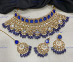 VeroniQ Trends-Jodha Akbar Style Bridal Kundan Polki Choker Necklace With Beads Polki-Gold Plated-Wedding Jewelry-Punjabi Jewelry-South Indian-Thappa Jewelry