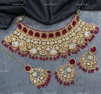 VeroniQ Trends-Jodha Akbar Style Bridal Kundan Polki Choker Necklace With Beads Polki-Gold Plated-Wedding Jewelry-Punjabi Jewelry-South Indian-Thappa Jewelry
