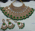 VeroniQ Trends-Jodha Akbar Style Bridal Kundan Polki Choker Necklace With Chandbali Earrings And Maang Tika Polki-Gold Plated-Wedding Jewellery-Punjabi Jewellery-South Indian-Thappa Jewellery