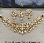 VeroniQ Trends-Traditional Kundan Polki Necklace With Earrings And Maang Tika Polki-Gold Plated-Wedding Jewelry-Punjabi Jewelry-South Indian-Thappa Jewelry