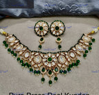 VeroniQ Trends-Traditional Kundan Polki Necklace With Earrings And Maang Tika Polki-Gold Plated-Wedding Jewelry-Punjabi Jewelry-South Indian-Thappa Jewelry