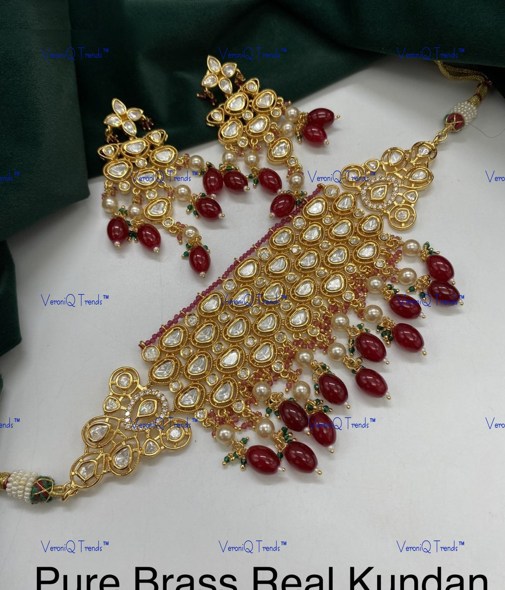 VeroniQ Trends-Rajwadi Style Kundan Polki Choker Necklace Polki-Gold Plated-Wedding Jewellery-Punjabi Jewellery-South Indian-Thappa Jewellery