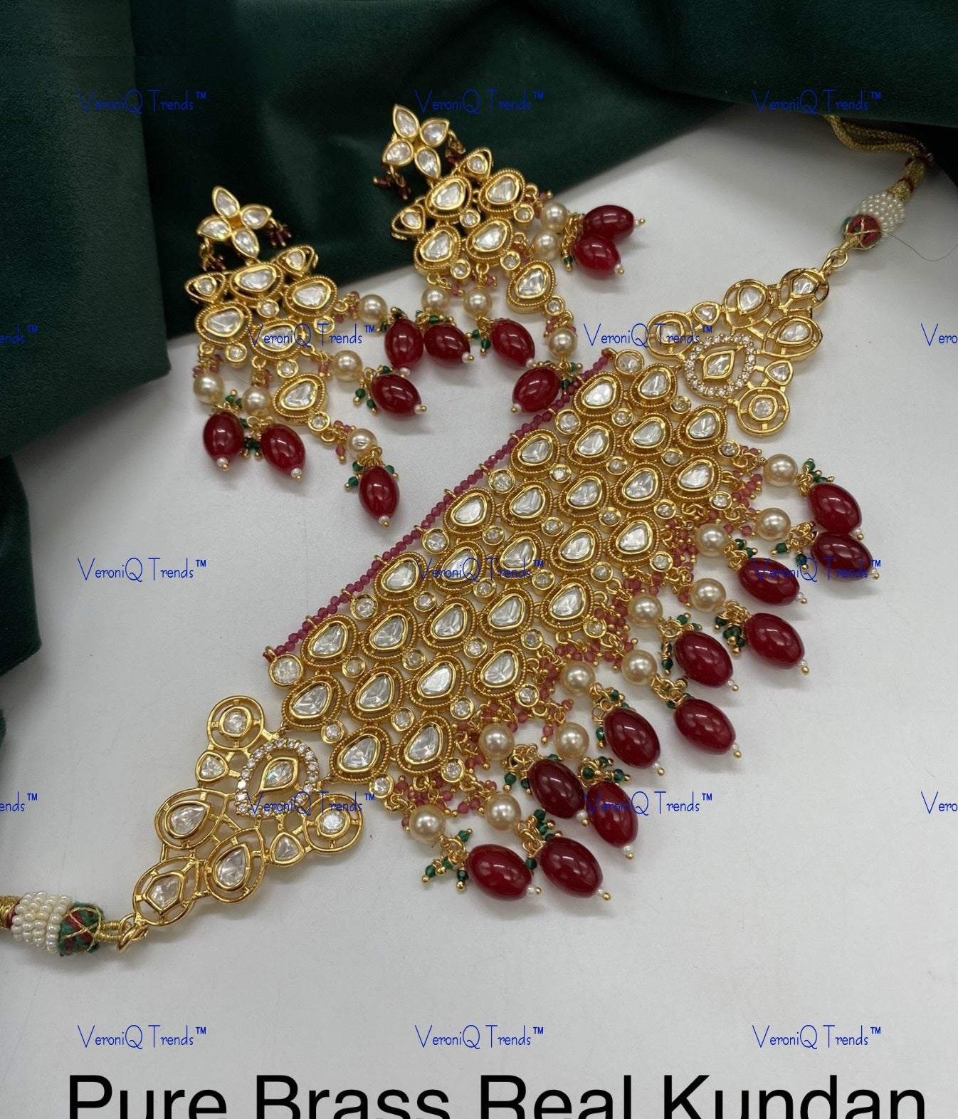 VeroniQ Trends-Rajwadi Style Kundan Polki Choker Necklace Polki-Gold Plated-Wedding Jewellery-Punjabi Jewellery-South Indian-Thappa Jewellery