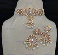 VeroniQ Trends-Elegant Dangler Design Pearl And Kundan Polki Choker Necklace Polki-Gold Plated-Wedding Jewellery-Punjabi Jewellery-South Indian-Thappa Jewellery