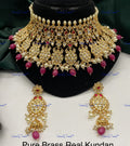 VeroniQ Trends-Royal Bridal Gold Plated Kundan Polki Choker Necklace With Ruby Pink Beads Polki-Gold Plated-Wedding Jewellery-Punjabi Jewellery-South Indian-Thappa Jewellery
