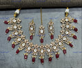 VeroniQ Trends-Traditional Gold Plated Kundan Polki Necklace With Red Beads Polki-Gold Plated-Wedding Jewellery-Punjabi Jewellery-South Indian-Thappa Jewellery