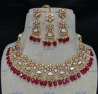 VeroniQ Trends-Traditional Gold Plated Kundan Polki Necklace With Beads Polki-Gold Plated-Wedding Jewelry-Punjabi Jewelry-South Indian-Thappa Jewelry