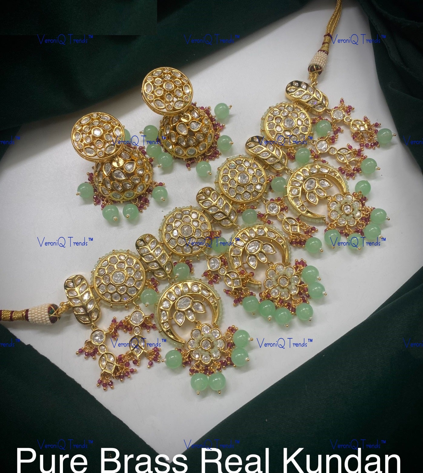 VeroniQ Trends-Mint Green Chandbali Kundan Polki Choker Necklace Polki-Gold Plated-Wedding Jewellery-Punjabi Jewellery-South Indian-Thappa Jewellery