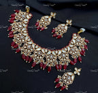 VeroniQ Trends-Traditional Kundan Polki Necklace With Earrings And Maang Tika Polki-Gold Plated-Wedding Jewelry-Punjabi Jewelry-South Indian-Thappa Jewelry