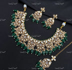 VeroniQ Trends-Traditional Kundan Polki Necklace With Earrings And Maang Tika Polki-Gold Plated-Wedding Jewelry-Punjabi Jewelry-South Indian-Thappa Jewelry
