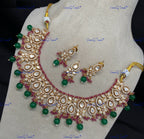 VeroniQ Trends-Traditional Kundan Polki Necklace With CZ Stone Polki-Gold Plated-Wedding Jewelry-Punjabi Jewelry-South Indian-Thappa Jewelry
