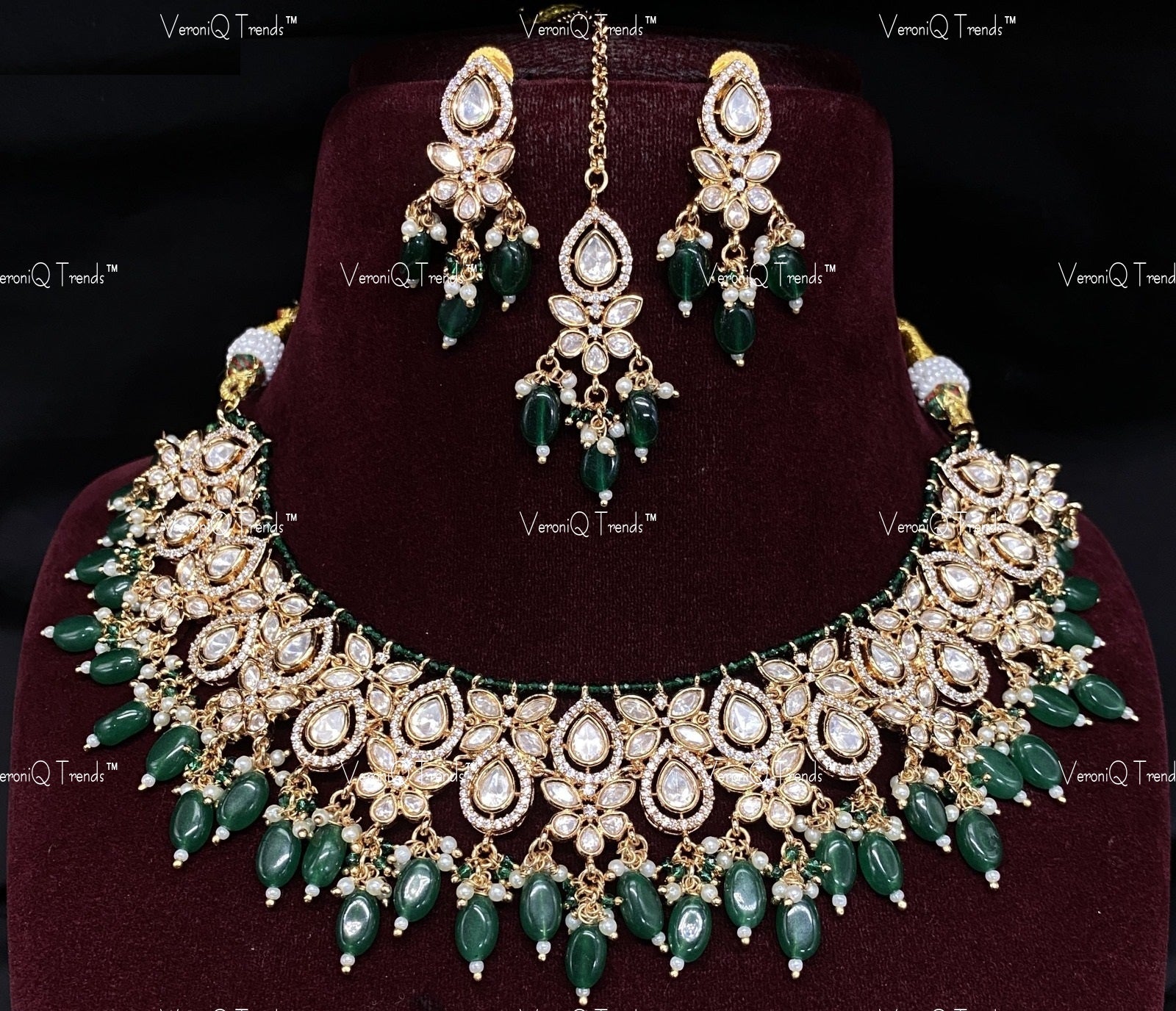 VeroniQ Trends-Traditional Kundan Polki Necklace With CZ Stone Polki-Gold Plated-Wedding Jewellery-Punjabi Jewellery-South Indian-Thappa Jewellery