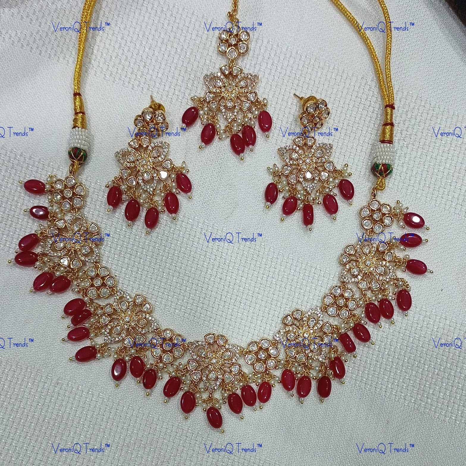 VeroniQ Trends-Traditional Butterfly Design Kundan Polki Necklace With CZ Stone Polki-Gold Plated-Wedding Jewellery-Punjabi Jewellery-South Indian-Thappa Jewellery