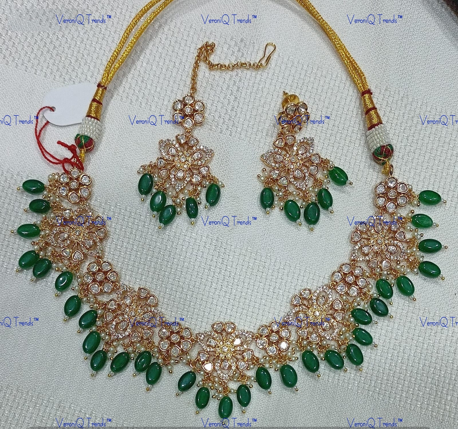 VeroniQ Trends-Traditional Butterfly Design Kundan Polki Necklace With CZ Stone Polki-Gold Plated-Wedding Jewellery-Punjabi Jewellery-South Indian-Thappa Jewellery