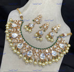 VeroniQ Trends-Traditional Bridal Beaded Kundan Polki Necklace Polki-Gold Plated-Wedding Jewelry-Punjabi Jewelry-South Indian-Thappa Jewelry