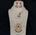 VeroniQ Trends-Traditional Bridal Temple Design Pearl And Kundan Polki Long Necklace Polki-Gold Plated-Wedding Jewellery-Punjabi Jewellery-South Indian-Thappa Jewellery