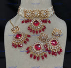 VeroniQ Trends-Bridal Multistrand Kundan Polki Choker Necklace With Stone Polki-Gold Plated-Wedding Jewelry-Punjabi Jewelry-South Indian-Thappa Jewelry
