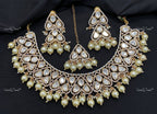 VeroniQ Trends-Bridal Kundan Polki Choker Necklace With Beads Polki-Gold Plated-Wedding Jewelry-Punjabi Jewelry-South Indian-Thappa Jewelry