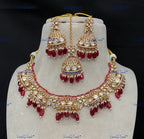VeroniQ Trends-Kundan Polki Jhumki Drop Necklace With Beads Polki-Gold Plated-Wedding Jewelry-Punjabi Jewelry-South Indian-Thappa Jewelry
